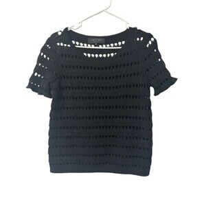 Rag & Bone Crochet Knit Top Women XS Black Short Sleeve Open